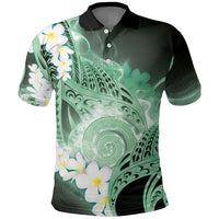 Piko Hawaiian Polo Shirt Green Galaxy Spiral Plumeria Tribal Patterns