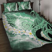 Piko Hawaiian Quilt Bed Set Green Galaxy Spiral Plumeria Tribal Patterns