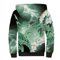 Piko Hawaiian Sherpa Hoodie Green Galaxy Spiral Plumeria Tribal Patterns