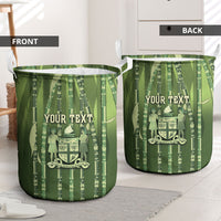 Personalised Fiji Language Week Sugarcane Masi Laundry Basket Green Tapa Tribal Pattern