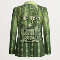 Personalised Fiji Language Week Sugarcane Masi Blazer Green Tapa Tribal Pattern