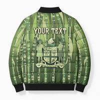 Personalised Fiji Language Week Sugarcane Masi Bomber Puffer Jacket Green Tapa Tribal Pattern