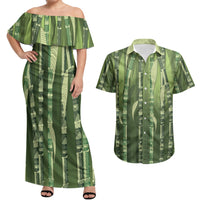 Personalised Fiji Language Week Sugarcane Masi Couples Matching Off Shoulder Maxi Dress and Hawaiian Shirt Green Tapa Tribal Pattern