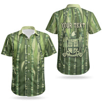 Personalised Fiji Language Week Sugarcane Masi Couples Matching Puletasi and Hawaiian Shirt Green Tapa Tribal Pattern