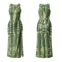 Personalised Fiji Language Week Sugarcane Masi Couples Matching Tank Maxi Dress and Long Sleeve Button Shirt Green Tapa Tribal Pattern