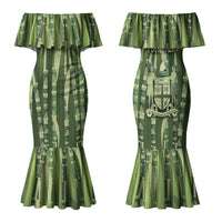 Personalised Fiji Language Week Sugarcane Masi Family Matching Mermaid Dress and Hawaiian Shirt Green Tapa Tribal Pattern