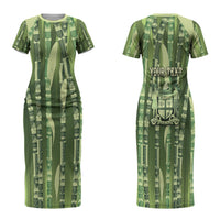 Personalised Fiji Language Week Sugarcane Masi Family Matching Short Sleeve Bodycon Dress and Hawaiian Shirt Green Tapa Tribal Pattern