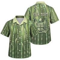 Personalised Fiji Language Week Sugarcane Masi Family Matching Short Sleeve Bodycon Dress and Hawaiian Shirt Green Tapa Tribal Pattern