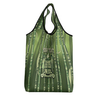 Personalised Fiji Language Week Sugarcane Masi Grocery Bag Green Tapa Tribal Pattern