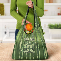 Personalised Fiji Language Week Sugarcane Masi Grocery Bag Green Tapa Tribal Pattern
