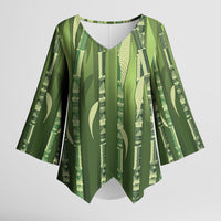 Personalised Fiji Language Week Sugarcane Masi Kimono Sleeve Blouse Green Tapa Tribal Pattern