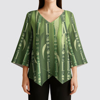 Personalised Fiji Language Week Sugarcane Masi Kimono Sleeve Blouse Green Tapa Tribal Pattern