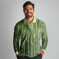 Personalised Fiji Language Week Sugarcane Masi Long Sleeve Polo Shirt Green Tapa Tribal Pattern