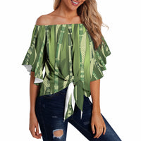 Personalised Fiji Language Week Sugarcane Masi Off Shoulder Wrap Waist Top Green Tapa Tribal Pattern DT05 - Polynesian Pride