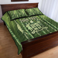 Personalised Fiji Language Week Sugarcane Masi Quilt Bed Set Green Tapa Tribal Pattern