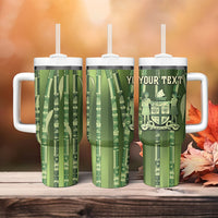 Personalised Fiji Language Week Sugarcane Masi Tumbler With Handle Green Tapa Tribal Pattern
