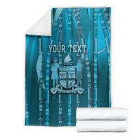 Personalised Fiji Language Week Sugarcane Masi Blanket Blue Tapa Tribal Pattern