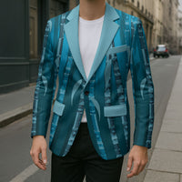 Personalised Fiji Language Week Sugarcane Masi Blazer Blue Tapa Tribal Pattern