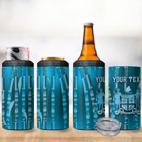 Personalised Fiji Language Week Sugarcane Masi 4 in 1 Can Cooler Tumbler Blue Tapa Tribal Pattern