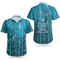 Personalised Fiji Language Week Sugarcane Masi Couples Matching Off Shoulder Maxi Dress and Hawaiian Shirt Blue Tapa Tribal Pattern