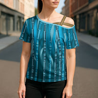 Personalised Fiji Language Week Sugarcane Masi Cross Shoulder Shirt Blue Tapa Tribal Pattern