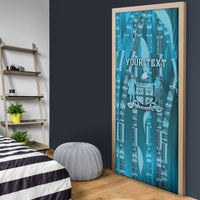 Personalised Fiji Language Week Sugarcane Masi Door Cover Blue Tapa Tribal Pattern