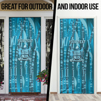 Personalised Fiji Language Week Sugarcane Masi Door Cover Blue Tapa Tribal Pattern