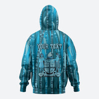 Personalised Fiji Language Week Sugarcane Masi Hoodie Blue Tapa Tribal Pattern