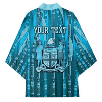 Personalised Fiji Language Week Sugarcane Masi Kimono Blue Tapa Tribal Pattern