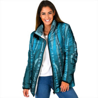 Personalised Fiji Language Week Sugarcane Masi Padded Jacket Blue Tapa Tribal Pattern