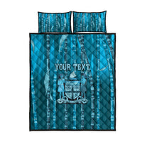 Personalised Fiji Language Week Sugarcane Masi Quilt Bed Set Blue Tapa Tribal Pattern