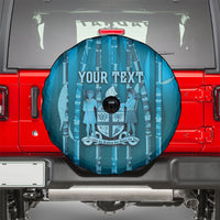 Personalised Fiji Language Week Sugarcane Masi Spare Tire Cover Blue Tapa Tribal Pattern