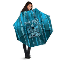 Personalised Fiji Language Week Sugarcane Masi Umbrella Blue Tapa Tribal Pattern