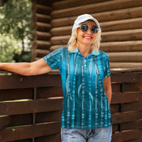 Personalised Fiji Language Week Sugarcane Masi Women Polo Shirt Blue Tapa Tribal Pattern