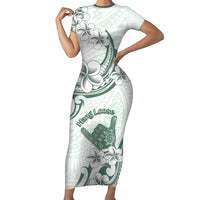 Aloha Hawaii Shaka Family Matching Short Sleeve Bodycon Dress and Hawaiian Shirt Hang Loose Mint Version DT05 Mom's Dress Mint - Polynesian Pride