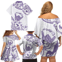 Aloha Hawaii Shaka Family Matching Off Shoulder Short Dress and Hawaiian Shirt Hang Loose Purple Version - Polynesian Pride