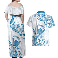 Aloha Hawaii Shaka Couples Matching Off Shoulder Maxi Dress and Hawaiian Shirt Hang Loose Blue Version - Polynesian Pride