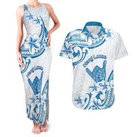 Aloha Hawaii Shaka Couples Matching Tank Maxi Dress and Hawaiian Shirt Hang Loose Blue Version - Polynesian Pride
