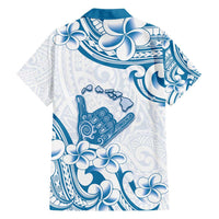 Aloha Hawaii Shaka Family Matching Off Shoulder Short Dress and Hawaiian Shirt Hang Loose Blue Version - Polynesian Pride