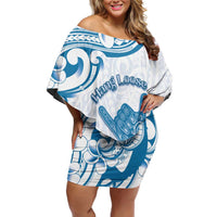 Aloha Hawaii Shaka Family Matching Off Shoulder Short Dress and Hawaiian Shirt Hang Loose Blue Version - Polynesian Pride