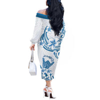Aloha Hawaii Shaka Off The Shoulder Long Sleeve Dress Hang Loose Blue Version - Polynesian Pride