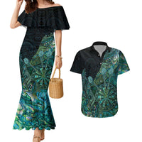 Personalised New Zealand Dart Couples Matching Mermaid Dress and Hawaiian Shirt Maori Fern With Paua Shell DT05 Green - Polynesian Pride