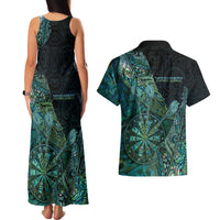 Personalised New Zealand Dart Couples Matching Tank Maxi Dress and Hawaiian Shirt Maori Fern With Paua Shell DT05 - Polynesian Pride
