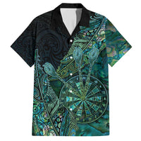 Personalised New Zealand Dart Family Matching Long Sleeve Bodycon Dress and Hawaiian Shirt Maori Fern With Paua Shell DT05 Dad's Shirt - Short Sleeve Green - Polynesian Pride