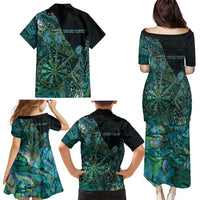 Personalised New Zealand Dart Family Matching Puletasi and Hawaiian Shirt Maori Fern With Paua Shell DT05 - Polynesian Pride