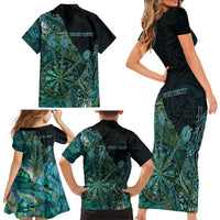 Personalised New Zealand Dart Family Matching Short Sleeve Bodycon Dress and Hawaiian Shirt Maori Fern With Paua Shell DT05 - Polynesian Pride