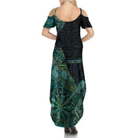 Personalised New Zealand Dart Family Matching Summer Maxi Dress and Hawaiian Shirt Maori Fern With Paua Shell - Polynesian Pride