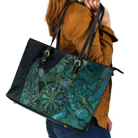 New Zealand Dart Leather Tote Bag Maori Fern With Paua Shell - Polynesian Pride
