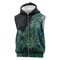Personalised New Zealand Dart Sleeveless Zip Hoodie Maori Fern With Paua Shell - Polynesian Pride
