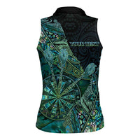 Personalised New Zealand Dart Women Sleeveless Polo Shirt Maori Fern With Paua Shell - Polynesian Pride
